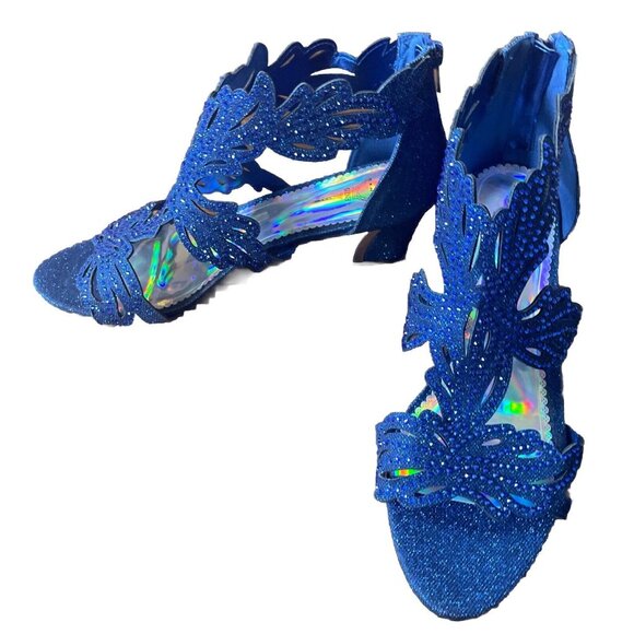 Womens Wedding Bridal Low Heel Glitter Rhinestone Dress Casual Sandal Shoes 11 - Picture 2 of 14